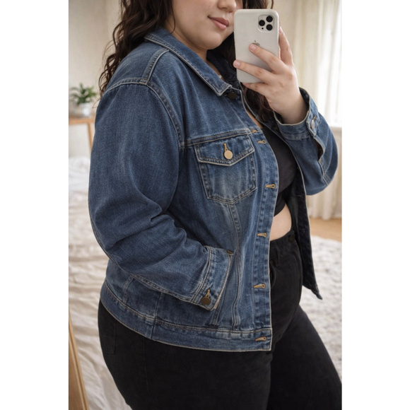 Molly & Isadora Stretch Denim Jacket | Women’s Plus Size 3X | Blue - Picture 2 of 6